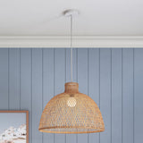 Natural Hand Woven Bamboo Dome Pendant Lamp Hanging Light Rattan Style