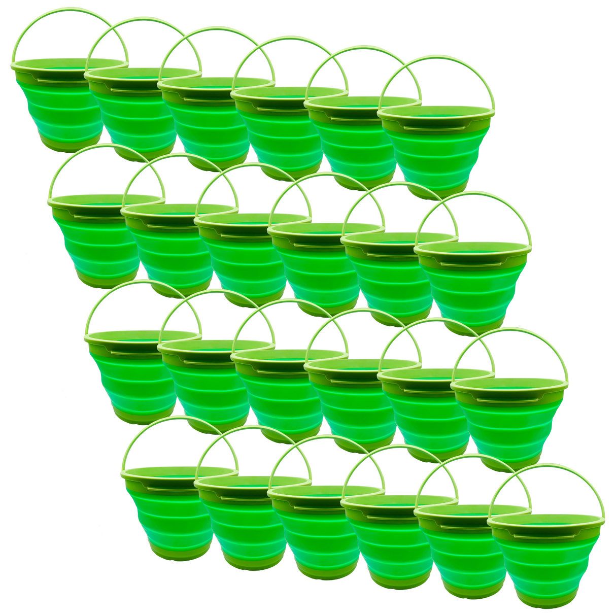 24x 7L Foldable Collapsible Silicone Bucket for Hiking/Camp/Fishing Bulk- Green