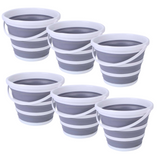 6x 10L Foldable Collapsible Bucket Silicone Hiking/Camping/Fishing - Grey/White