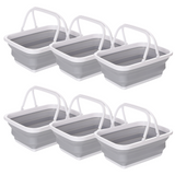 6x 9L Collapsible Laundry Folding Basket Wash Clothes w Handles Bin - Grey/White