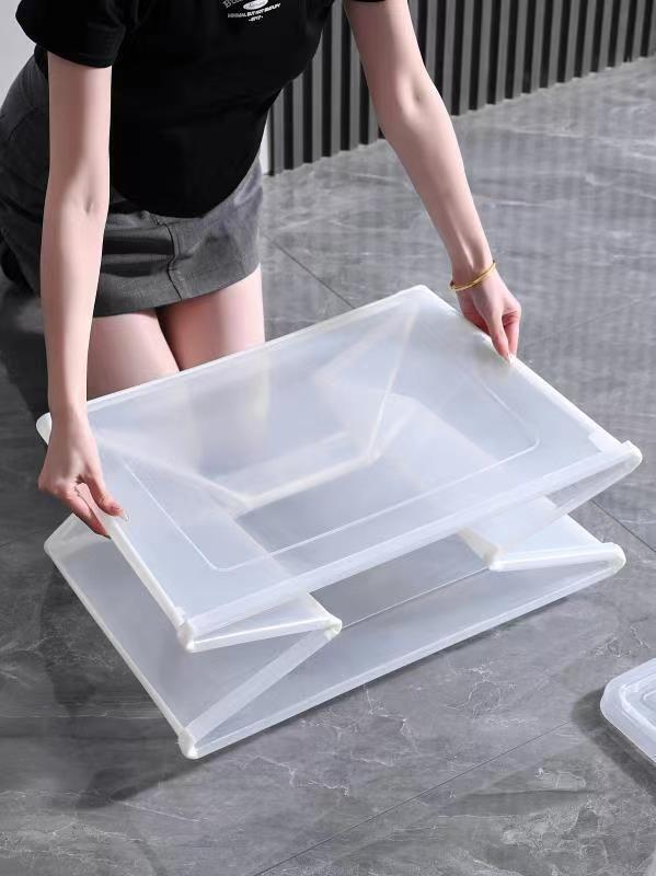 4x 57 Litre Modular Clear Foldable Storage Box with Lid Plastic Tub Collapsible