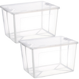 2x 82 Litre Modular Clear Foldable Storage Box with Lid Plastic Tub Collapsible