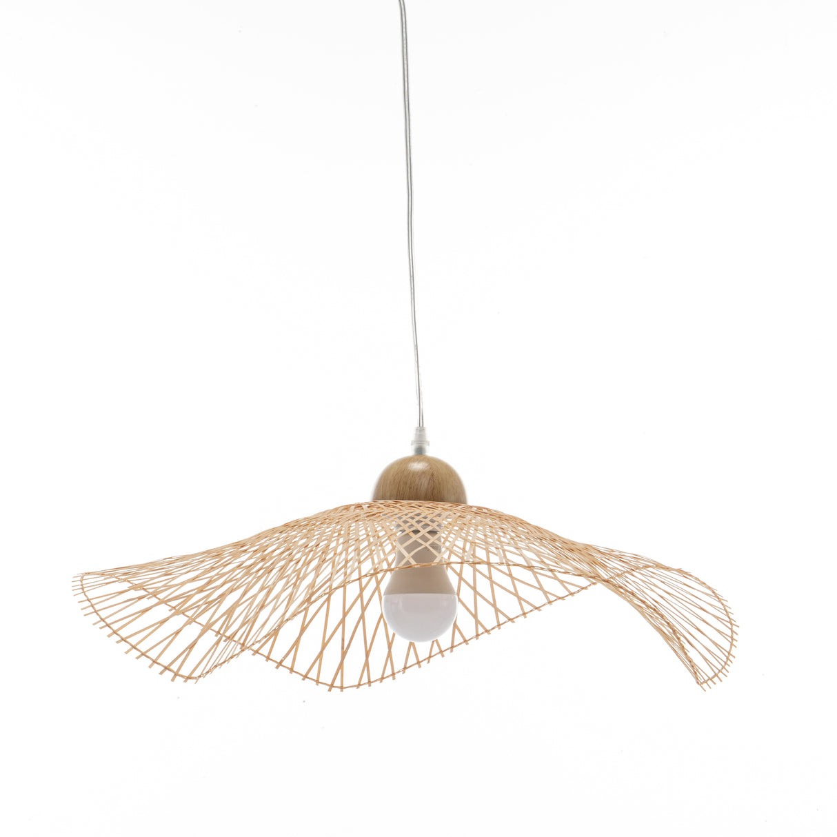 Sophia Natural Hand-Woven Bamboo Wave Pendant Lamp - Small