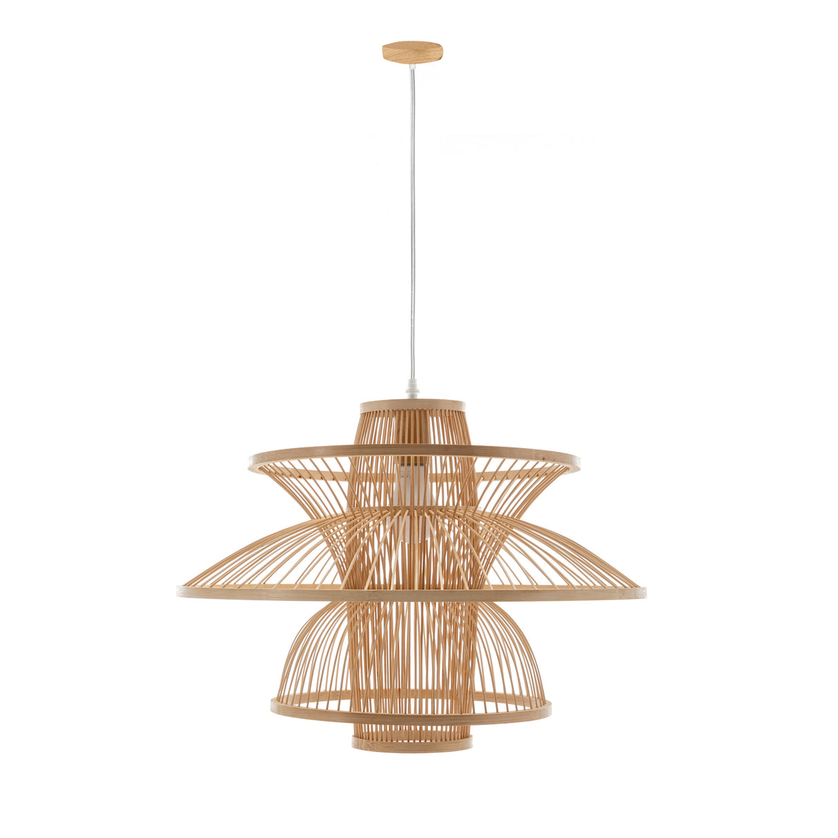 Aurora Natural Hand-Woven Bamboo 3-Layer Pendant Lamp Light