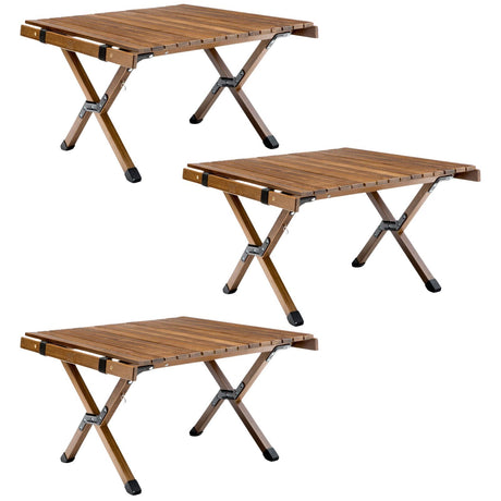 3x 62cm Foldable Bamboo Outdoor Camping Table Waterproof Wood Travel - Small