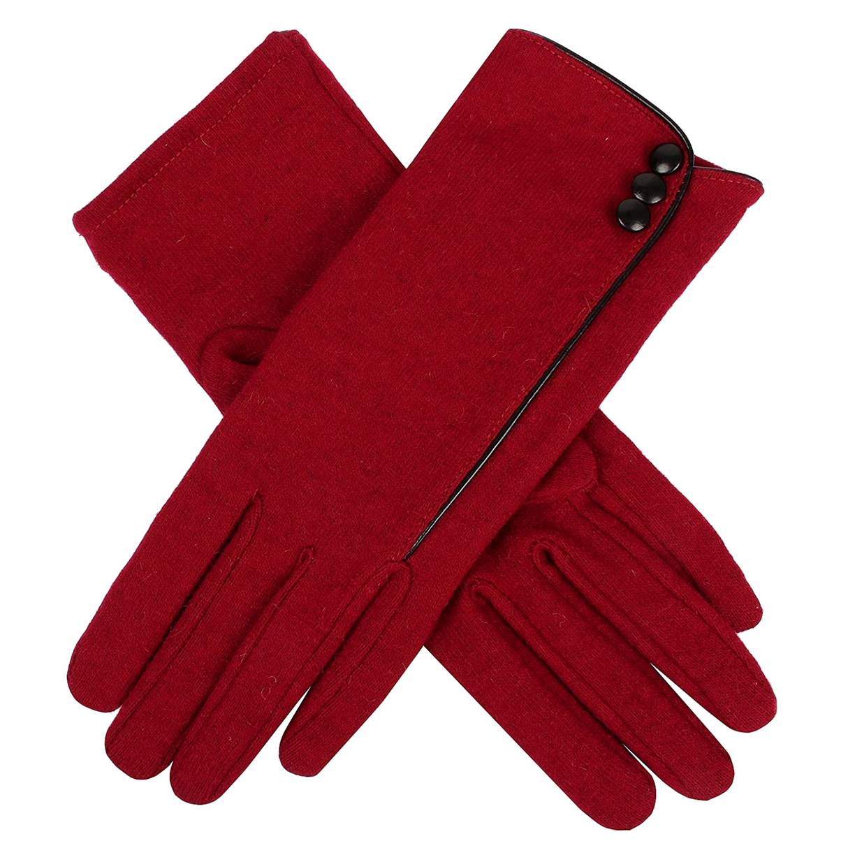 Dents Womens Plain Wool Gloves w Contrast Piping And Bow Ladies - Berry/Berry