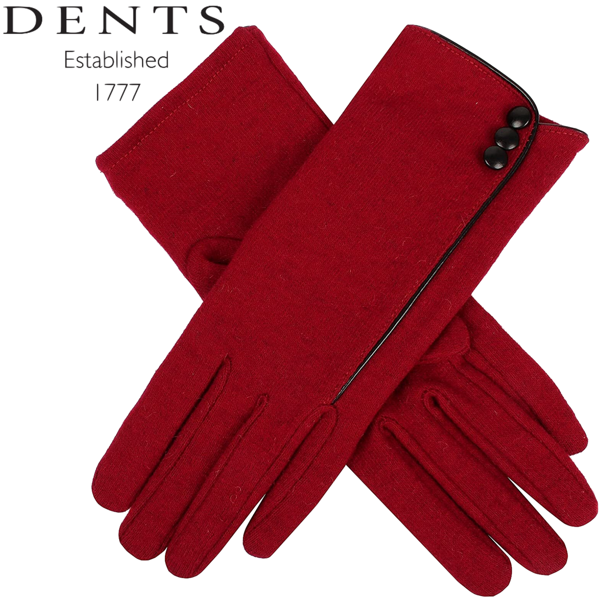 Dents Womens Plain Wool Gloves w Contrast Piping And Bow Ladies - Berry/Berry