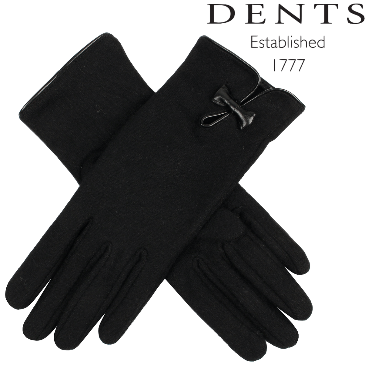 Dents Womens Plain Wool Gloves With Contrast Piping And Bow Ladies Black/Black