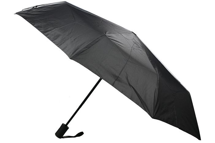 3-Fold Rain Hook Umbrella Sun Sturdy Parasol Windproof Waterproof Compact - Black