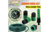 5pc Garden Water Hose Pipe w/ Connecting Set 15m For Watering Garden Car Wash