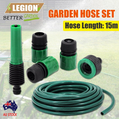 5pc Garden Water Hose Pipe w/ Connecting Set 15m For Watering Garden Car Wash