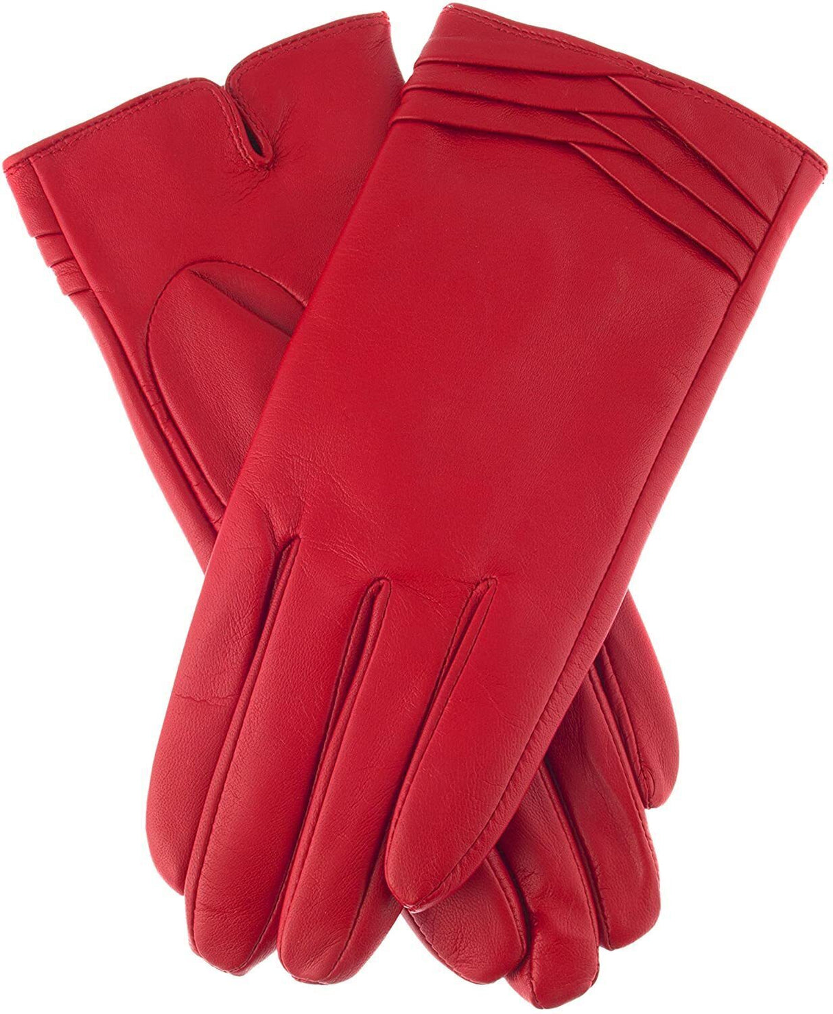 Dents Womens Leather Gloves With Pleat Detail And Fine Fleece Lining