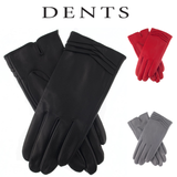 Dents Womens Leather Gloves With Pleat Detail And Fine Fleece Lining