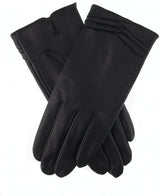 Dents Womens Leather Gloves With Pleat Detail And Fine Fleece Lining