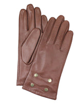 Dents Womens Leather Gloves with Gold Buttons - Camel Brown