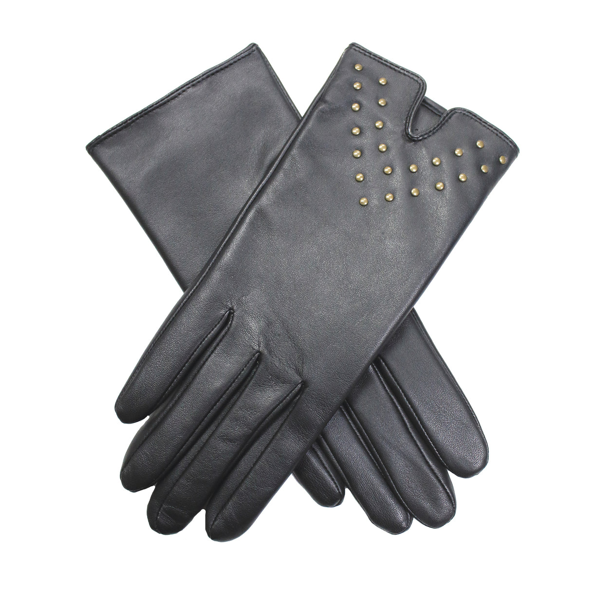 Dents Womens Leather Gloves with Gold Stud Trim - Black