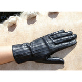 Dents Womens Leather Compression Driving Gloves with Silk Lining - Black