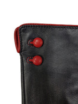 Dents Leather Gloves with Buttons & Piping in Black/Red