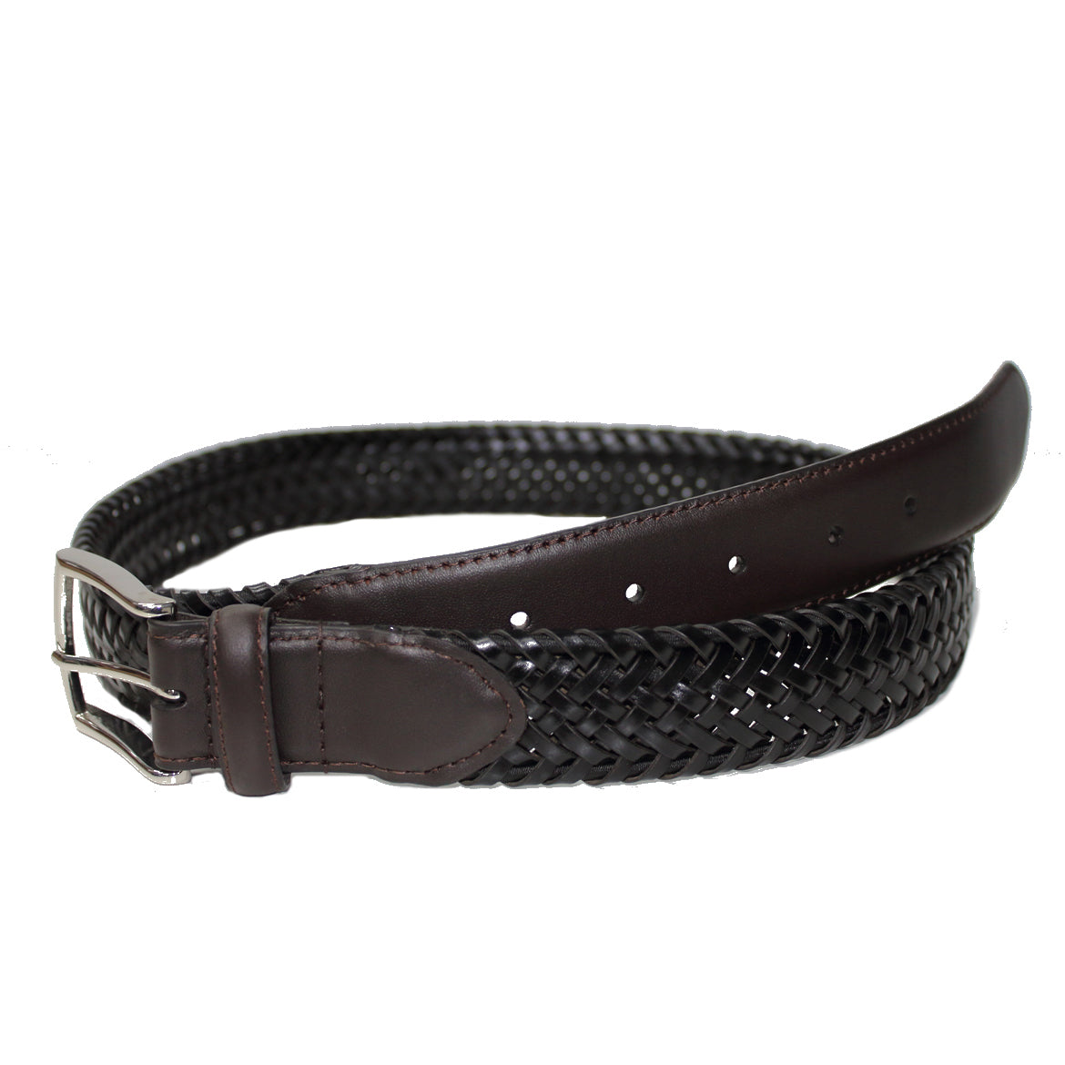 Dents Mens Stretch Plaited Leather Belt - Black/Brown