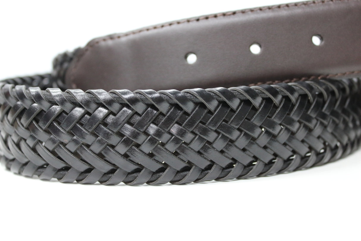 Dents Mens Stretch Plaited Leather Belt - Black/Brown