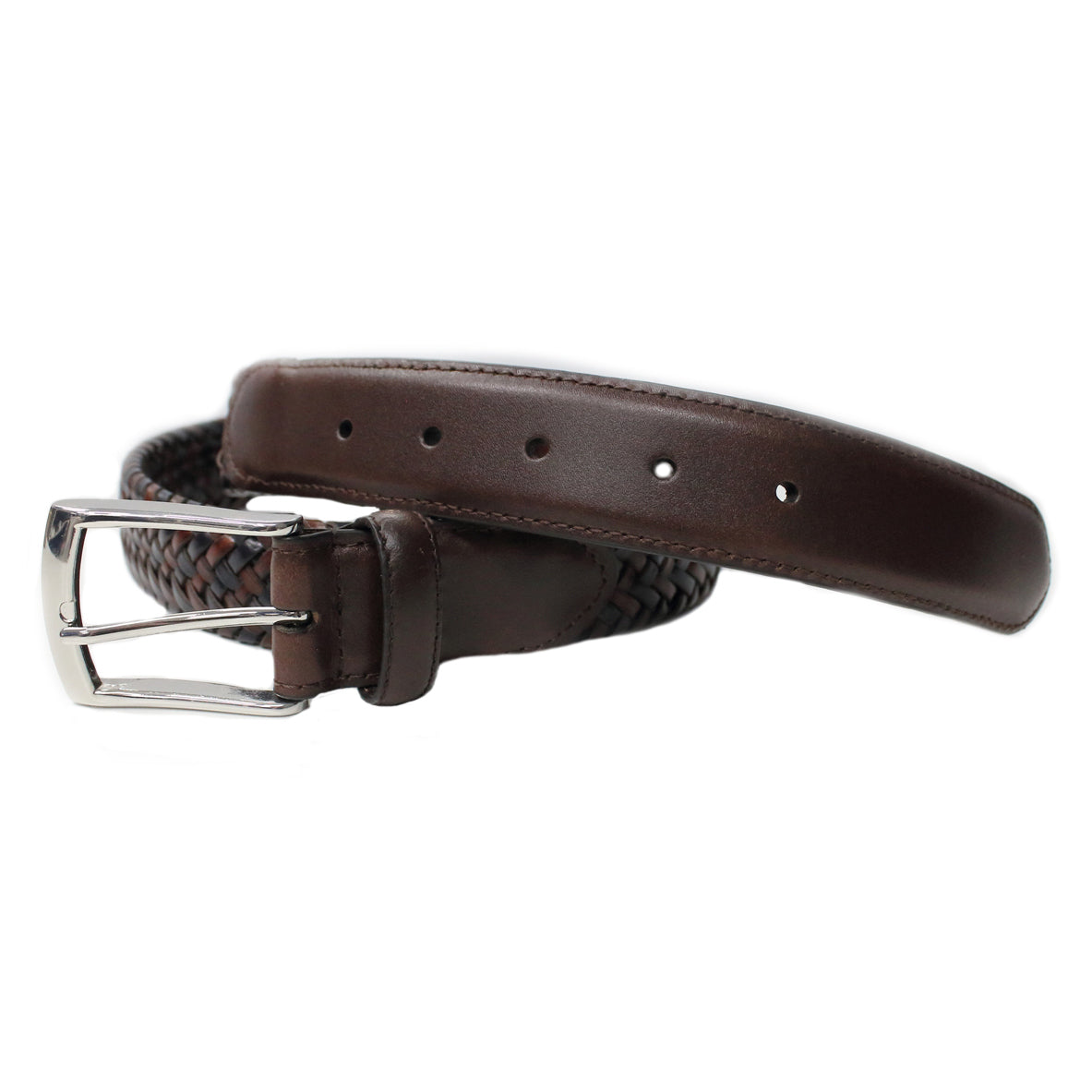 Dents Mens Stretch Plaited Leather Belt - Brown/Navy