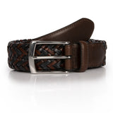 Dents Mens Stretch Plaited Leather Belt - Brown/Navy