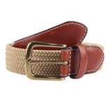 Dents Mens Elastic Stretch Belt Leather End Webbing - Beige