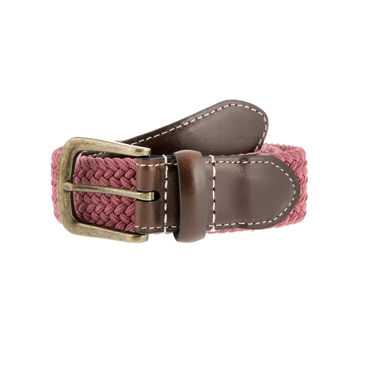 Dents Mens Elastic Stretch Belt Leather End Webbing - Flamingo