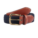 Dents Mens Elastic Stretch Belt Leather End Webbing - Navy