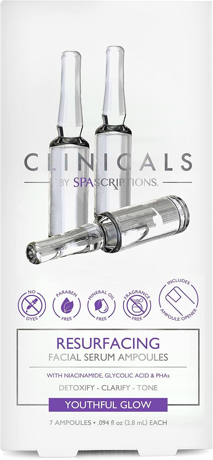 Spascriptions Clinicals Resurfacing Serum Ampoules 7-Pack 2.8ml Each Niacinamide Glycolic Acid PHAs Youthful Glow