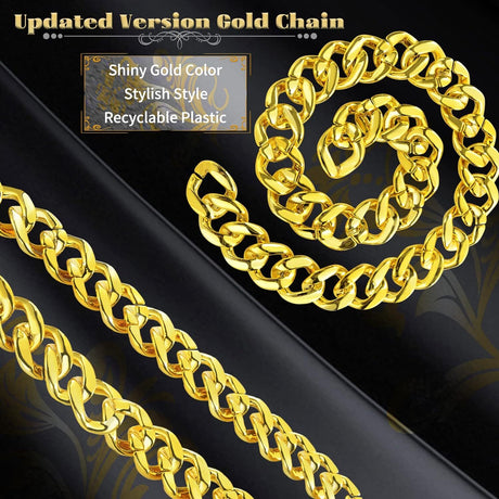 Adjustable Big Links Plastic Gold Color Chain Necklace Chunky Choker Party Costume Pimp