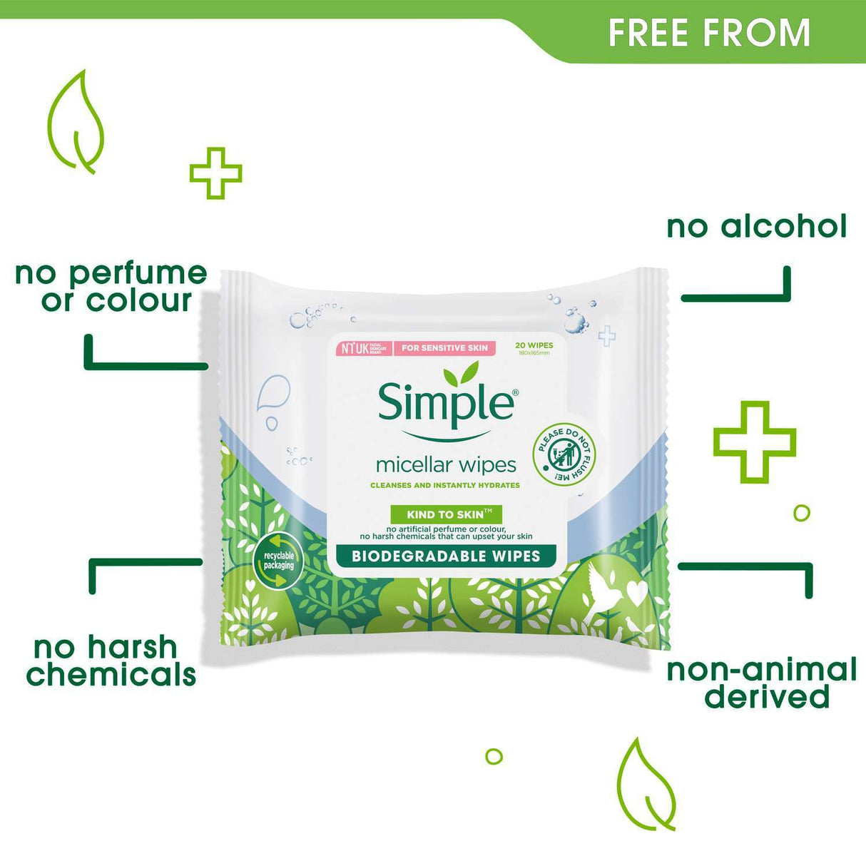 1 Pack of 20 Simple Micellar Wipes For Sensitive Skin