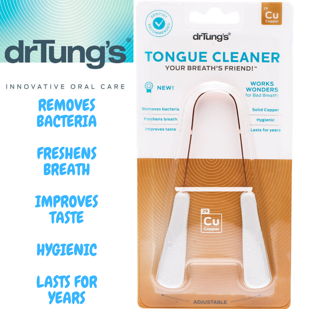 Dr Tung's COPPER TONGUE CLEANER Dental Hygiene Scraper Dr. Tungs Cu