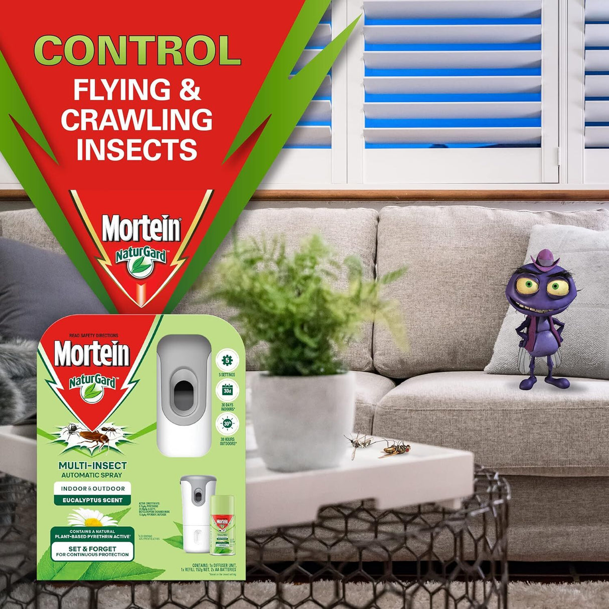 Mortein NaturGard Multi-Insect Automatic Spray Eucalyptus Indoor & Outdoor Prime 152g