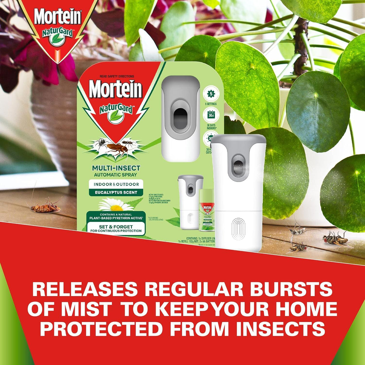 Mortein NaturGard Multi-Insect Automatic Spray Eucalyptus Indoor & Outdoor Prime 152g