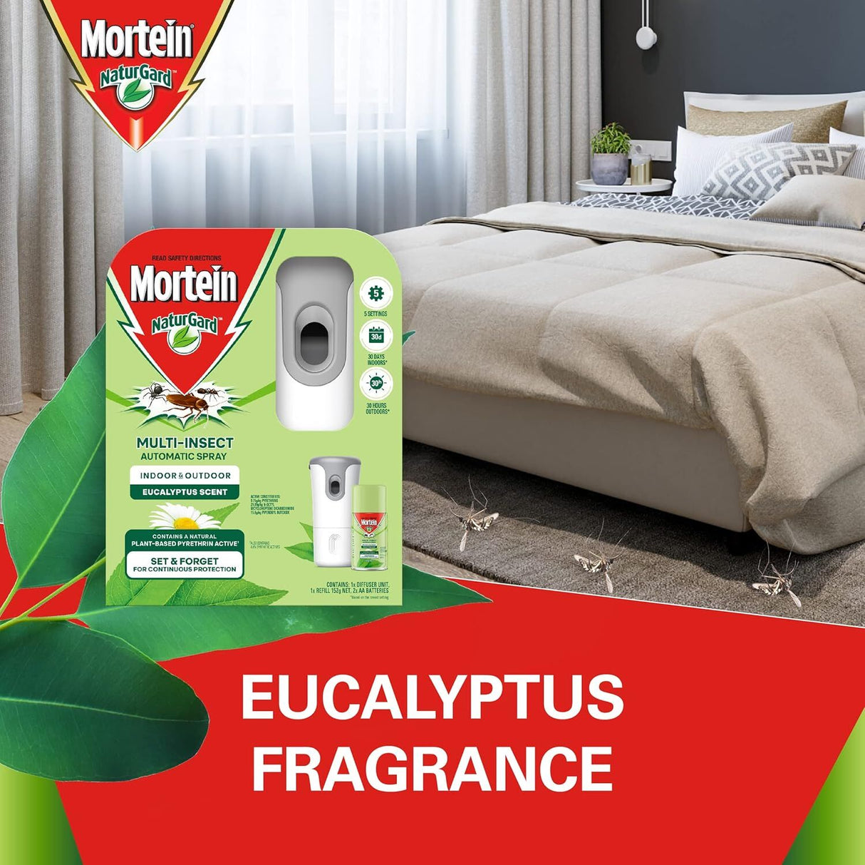 Mortein NaturGard Multi-Insect Automatic Spray Eucalyptus Indoor & Outdoor Prime 152g