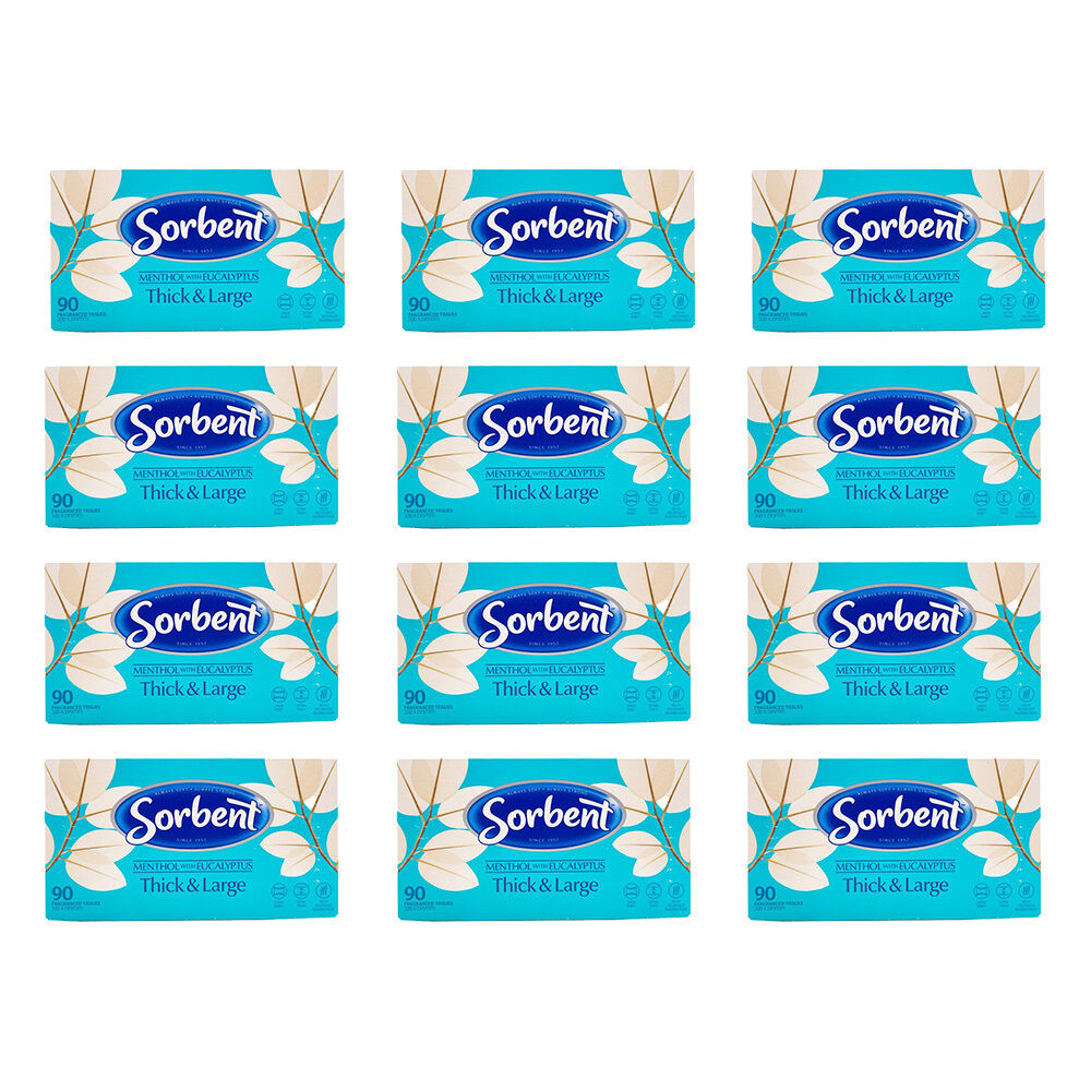 12x Bulk Sorbent Facial Tissues Thick & Large Menthol Fragranced - 90-Pack