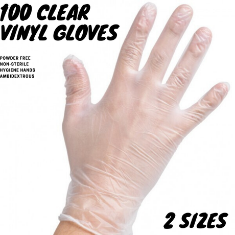 100pcs Clear Vinyl Disposable Examination Gloves Powder Free - Large