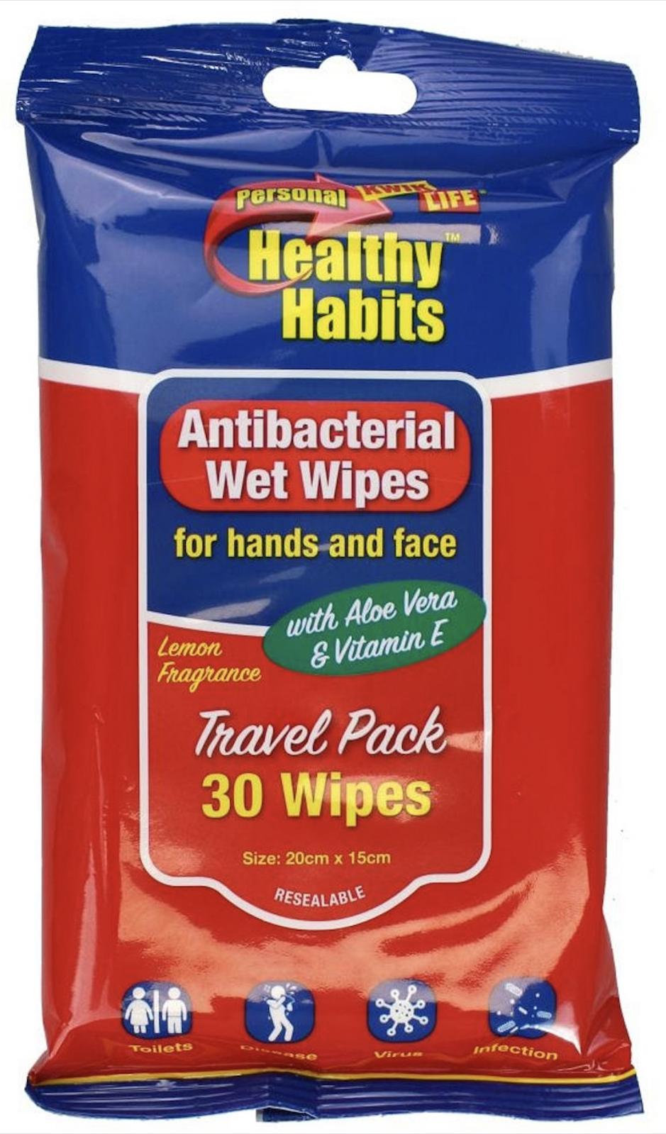 Kwik Life Healthy Habits Anti-Bacterial Wet Lemon Fragrance Wipes - 1 Pack of 30