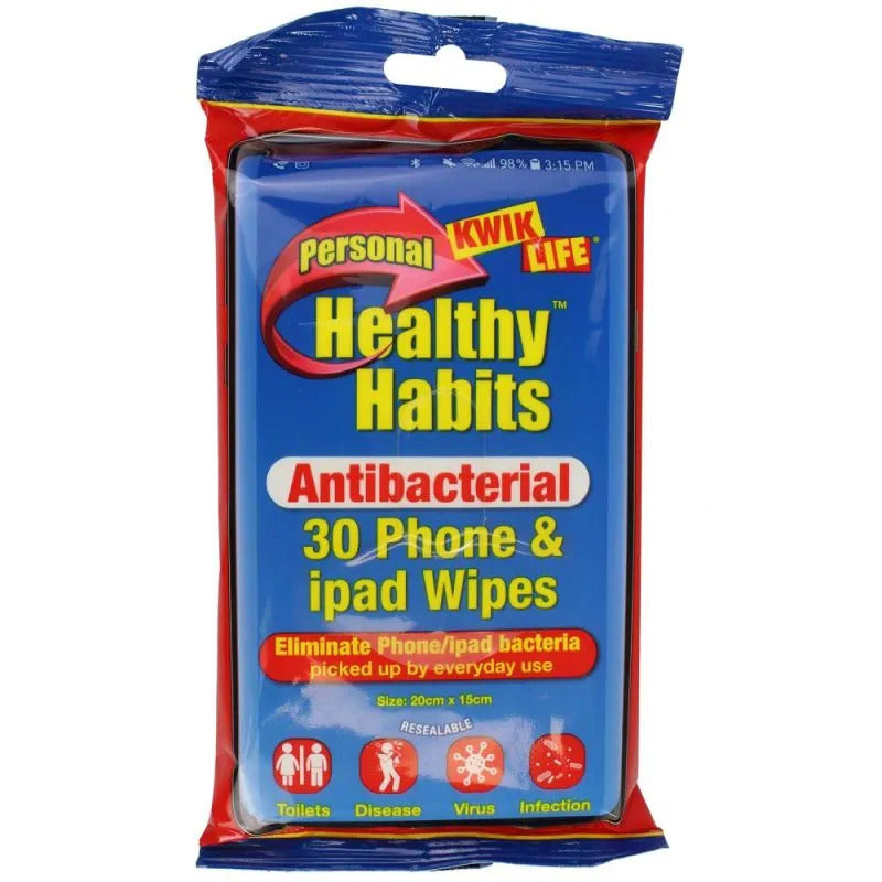 Kwik Life Healthy Habits AntiBacterial Phone And Ipad Wipes - 1 Pack of 30 Wipes