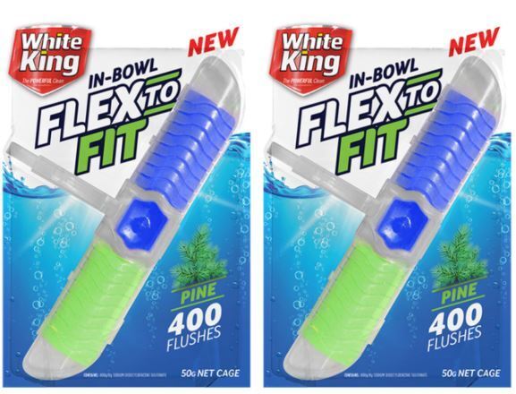 2x White King 50g In - Bowl Flex O Fit Toilet Cage Pine Cleaning Agent