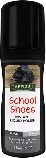 Oakwood 75ml School Shoes Instant Liquid Polish Black Shine