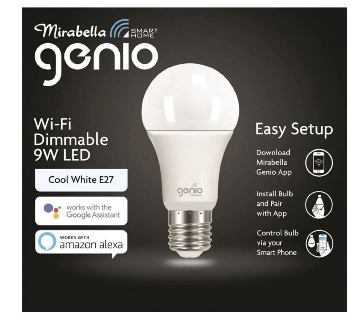 Mirabella 9W Genio Wi-Fi Dimmable E27 LED Light Globe Bulb - Cool White