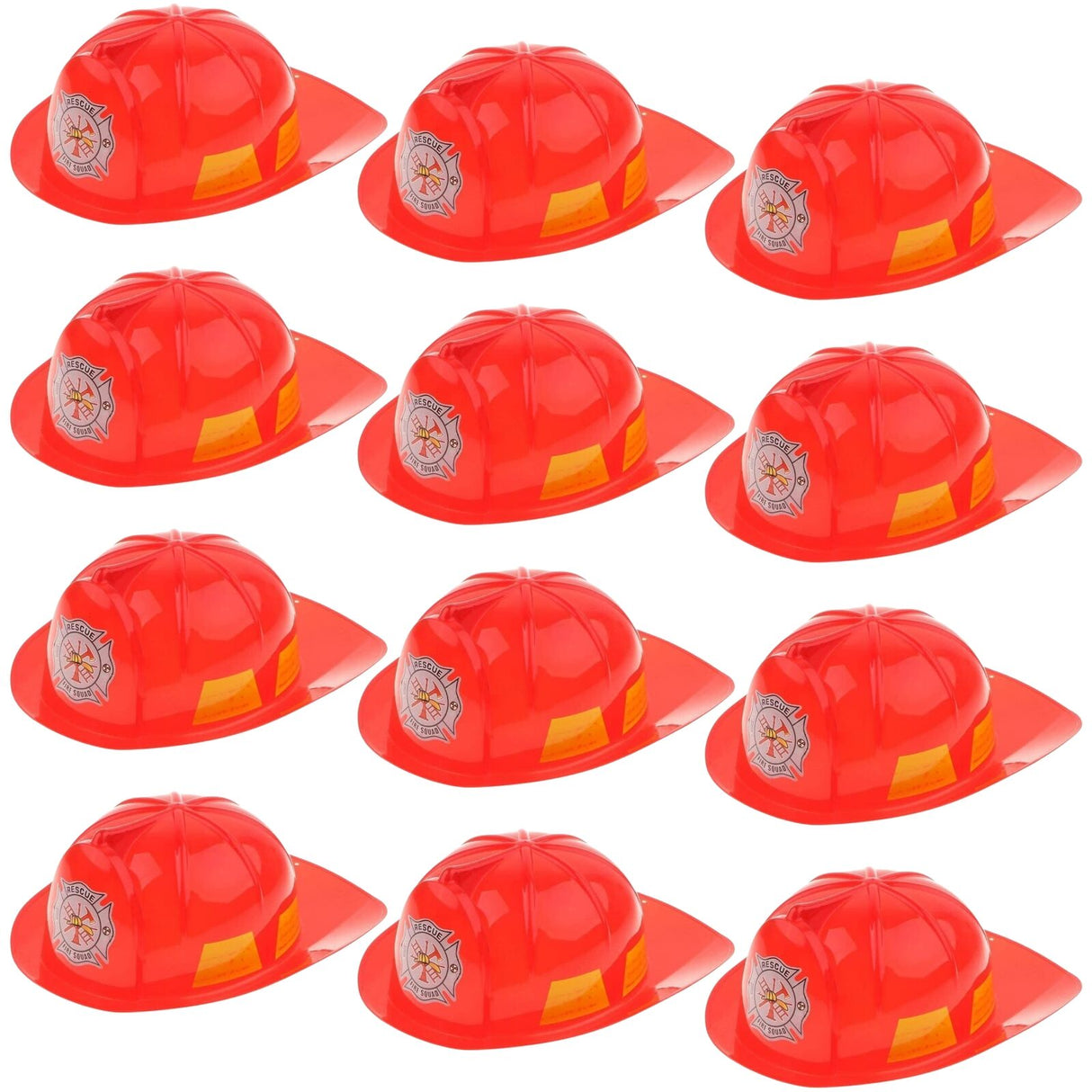 12x KIDS FIREMAN HAT Firemans Helmet Costume Dress Up Party Red Plastic Halloween Cap