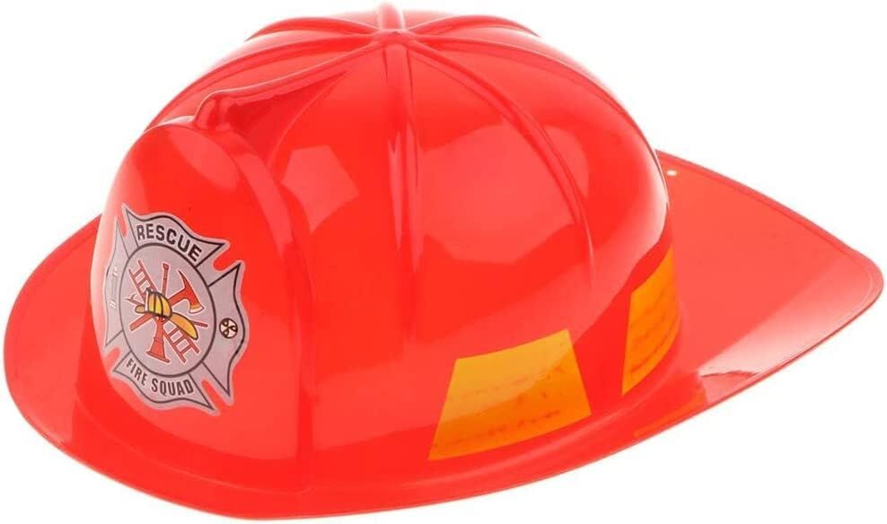 KIDS FIREMAN HAT Firemans Helmet Costume Dress Up Party Red Plastic Halloween Cap