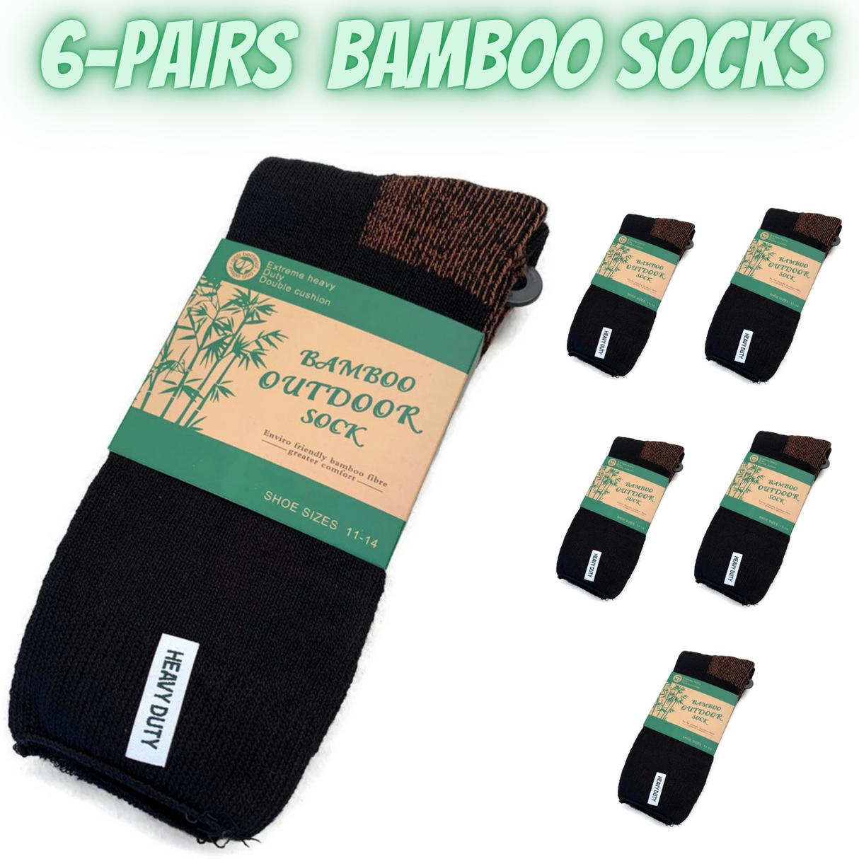 6 Pairs BAMBOO OUTDOOR SOCKS Mens Heavy Duty Thick Work Socks Cushion