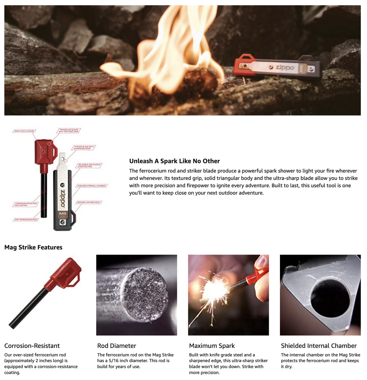 Zippo Outdoors Mag Strike Fire Spark Starter Camping Hiking Trekking