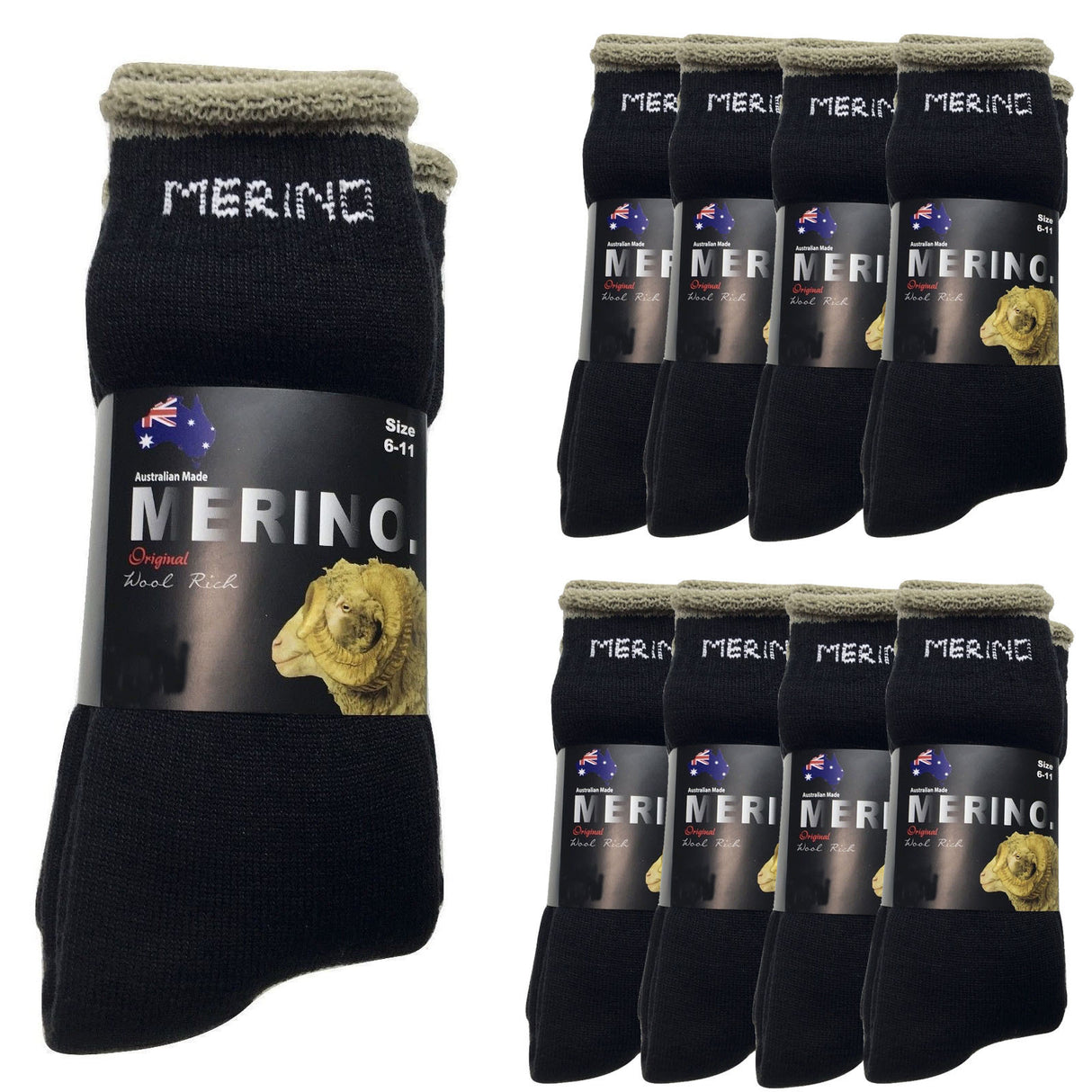 9 Pairs MERINO WOOL SOCKS Mens Heavy Duty Premium Thick Work Socks Cushion BULK - Blue