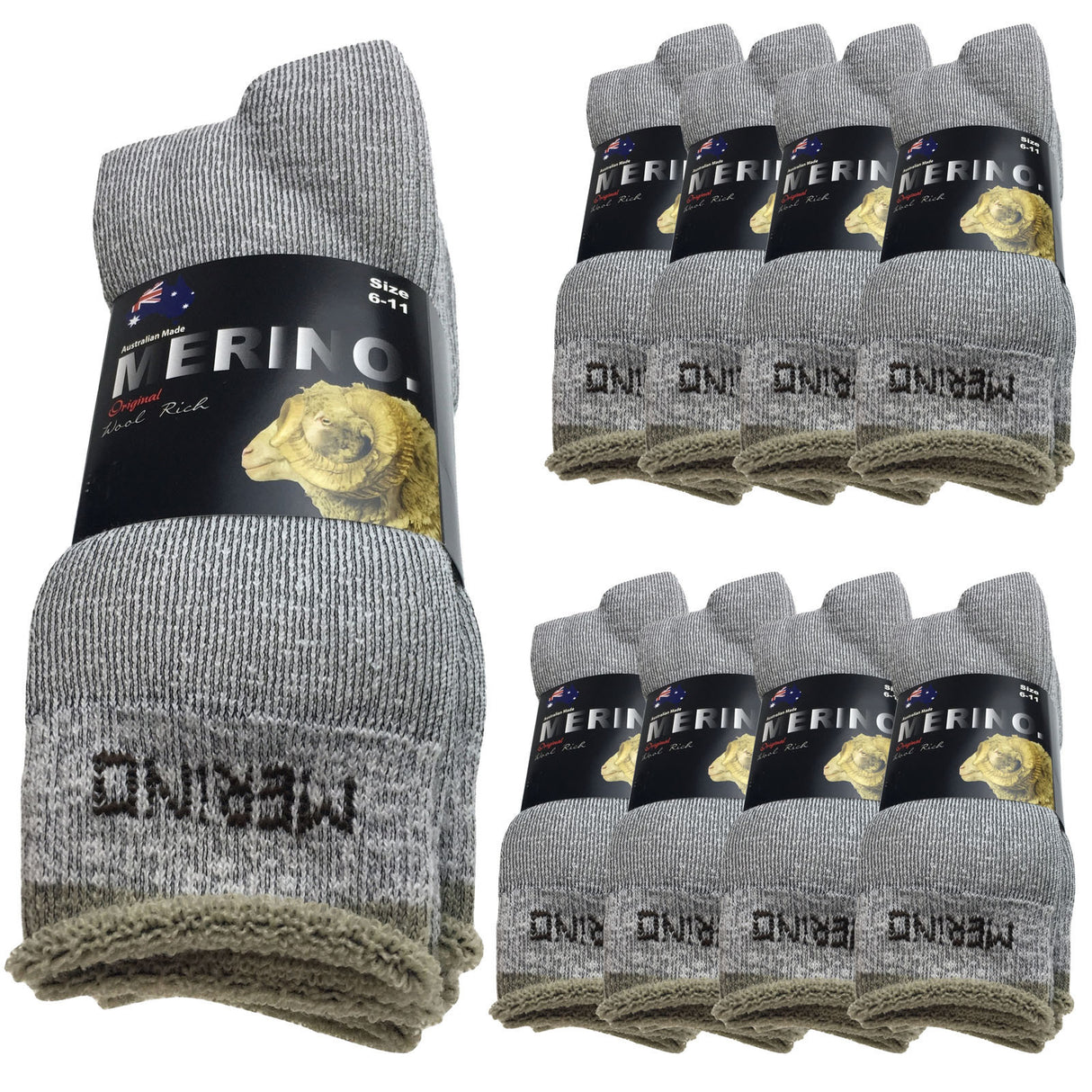 9 Pairs MERINO WOOL SOCKS Mens Heavy Duty Premium Thick Work Socks Cushion BULK - Mystery Mix of 2 Colours