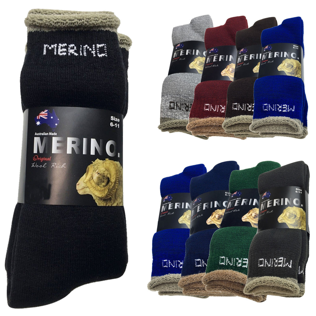 9 Pairs MERINO WOOL SOCKS Mens Heavy Duty Premium Thick Work Socks Cushion BULK - Lilac